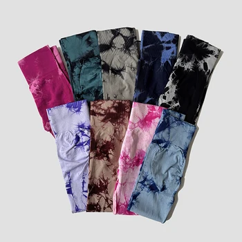 Leggings senza cuciture Tie Dye per donna Pantaloni da yoga a vita alta Scrunch Collant per il sollevamento del sedere Leggins per allenamento fitness Abbigliamento da palestra