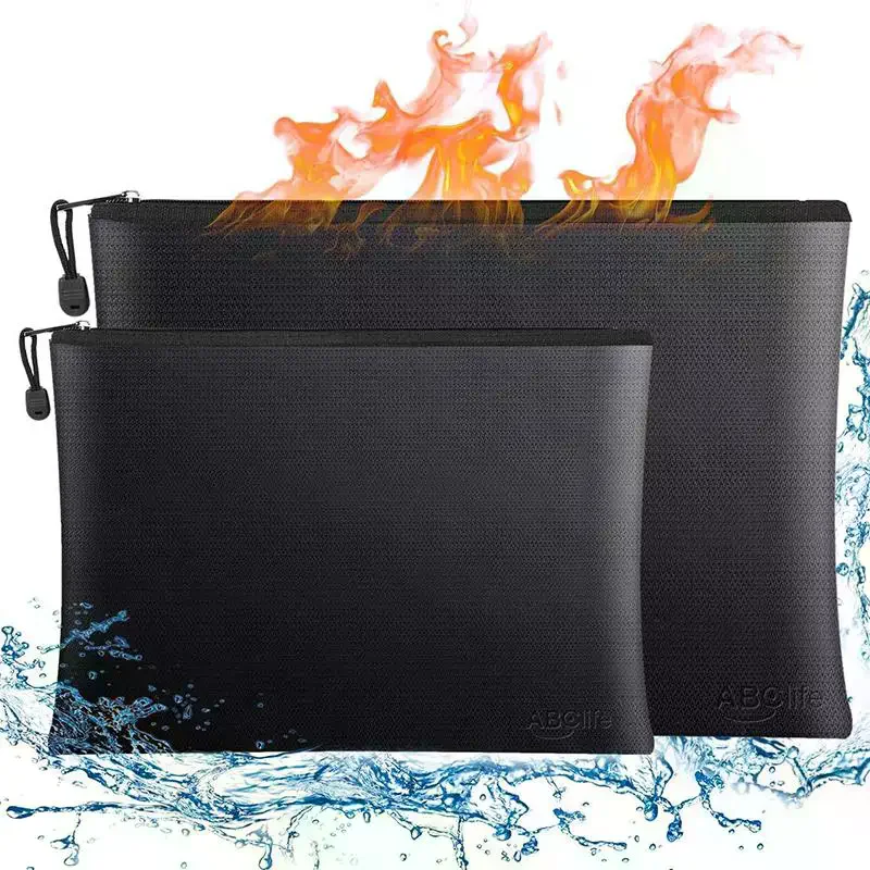 다양한 크기의 방화 및 방수 가방 증명서, 머니 카드용 지퍼가 달린 소형 ID 카드 보관 가방(검정색, 은색) 1PC