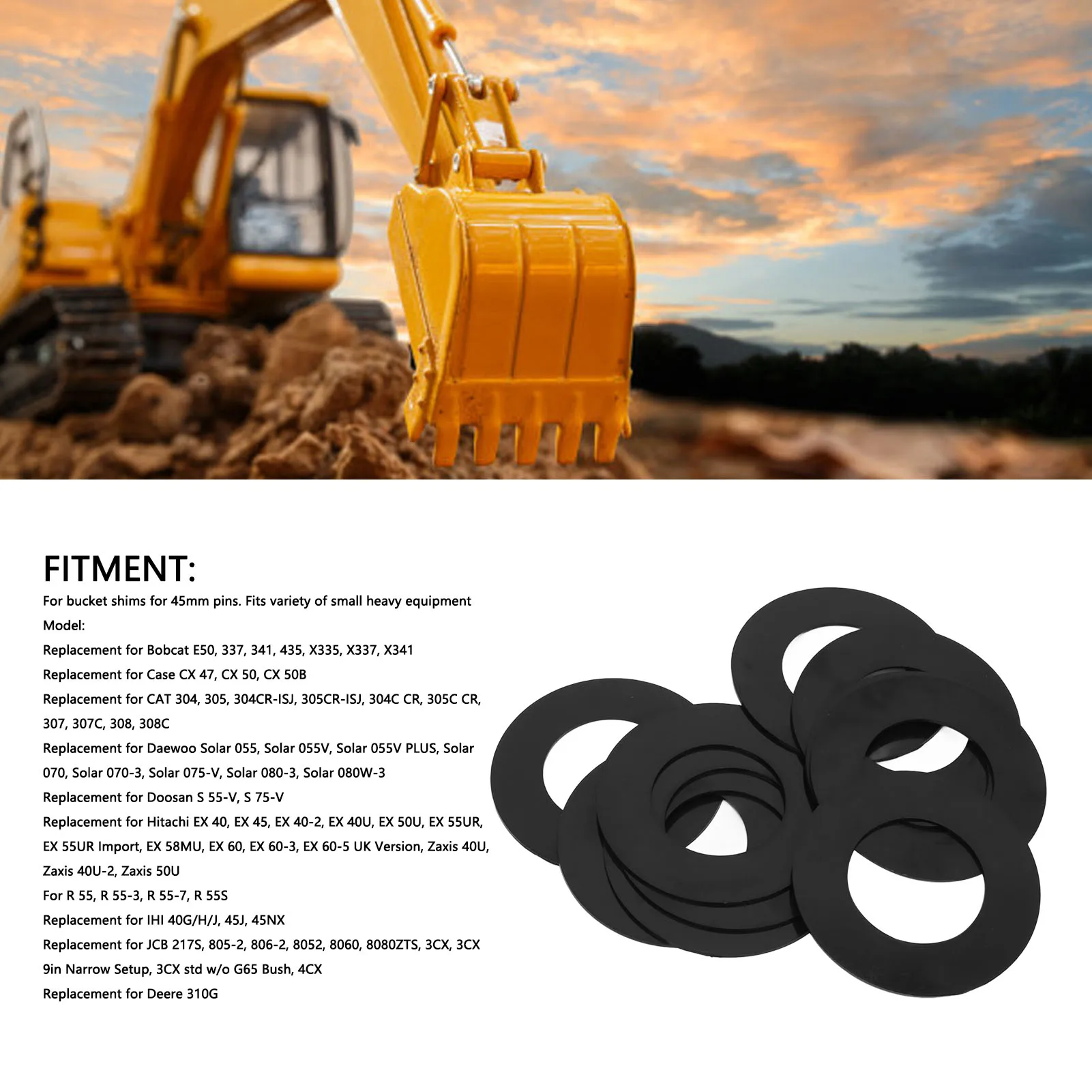40mm Bucket Pin Shim Kit Friction Resistant Excavator Bucket Pin Shim Replacement for KH14 KH15 KH90