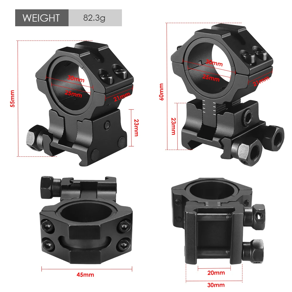 유니크파이어 2개입 M3020KJ QD 퀵 릴리즈 1인치(25.4mm/30mm) 스코프 링 로우 프로파일 23mm 도브테일 레일 마운트 QD 링