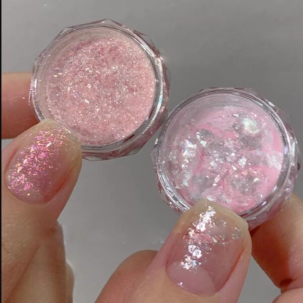 1 Confezione Opale Nail Flakes Powder "Aurora Pink" Glitter Nails Dusts Chrome Mermaid Shinny Detriti Flakes Foil Per Manicure Fai Da Te Decori