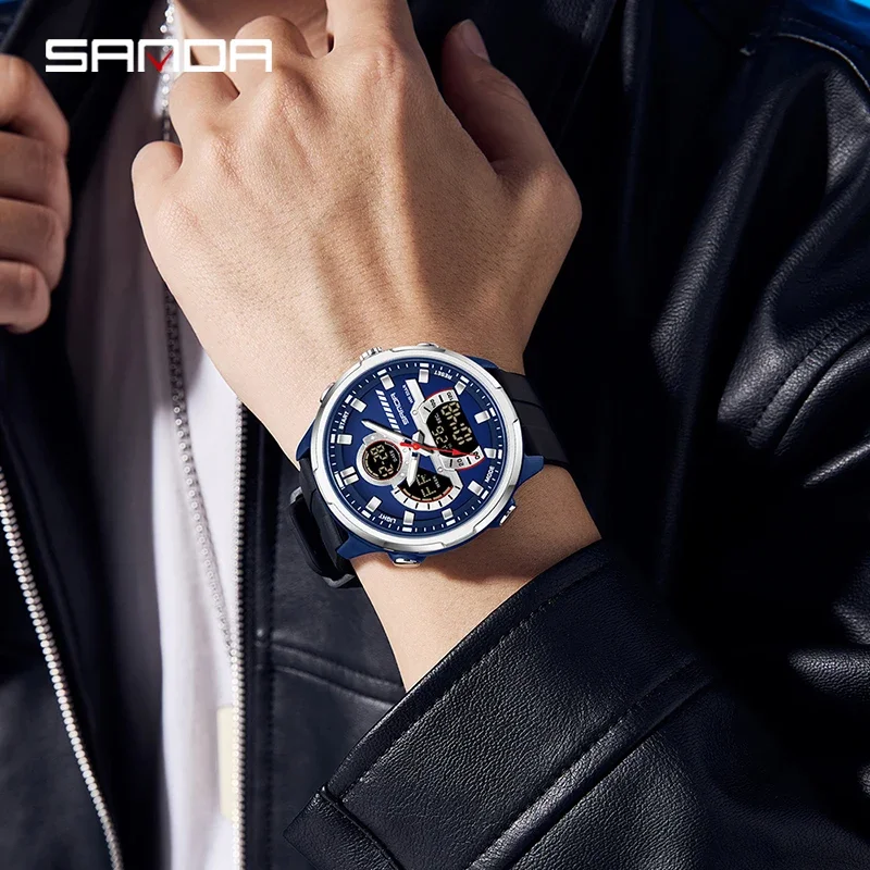 Sanda G Style Dual Display Men's Electronic Watch 5atm Waterproof Night Light Stopwatch Multifunctional Sports Quartz Wristwatch, Alina Gadgets