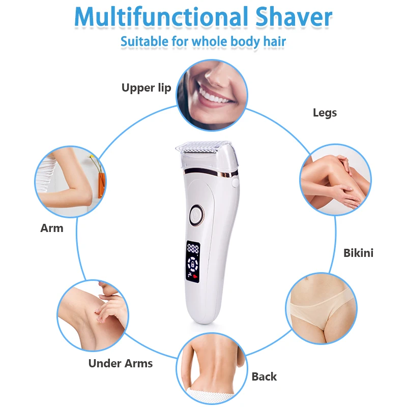 Usb recarregável indolor depilador elétrico remoção de barba mulheres facas de barbear portátil aparador de cabelo feminino lcd_voghion.com