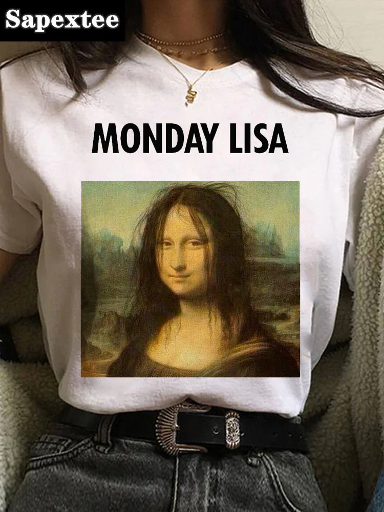 Summer Fashion Women Tshirt Casual Funny White Mona Lisa T Shirt