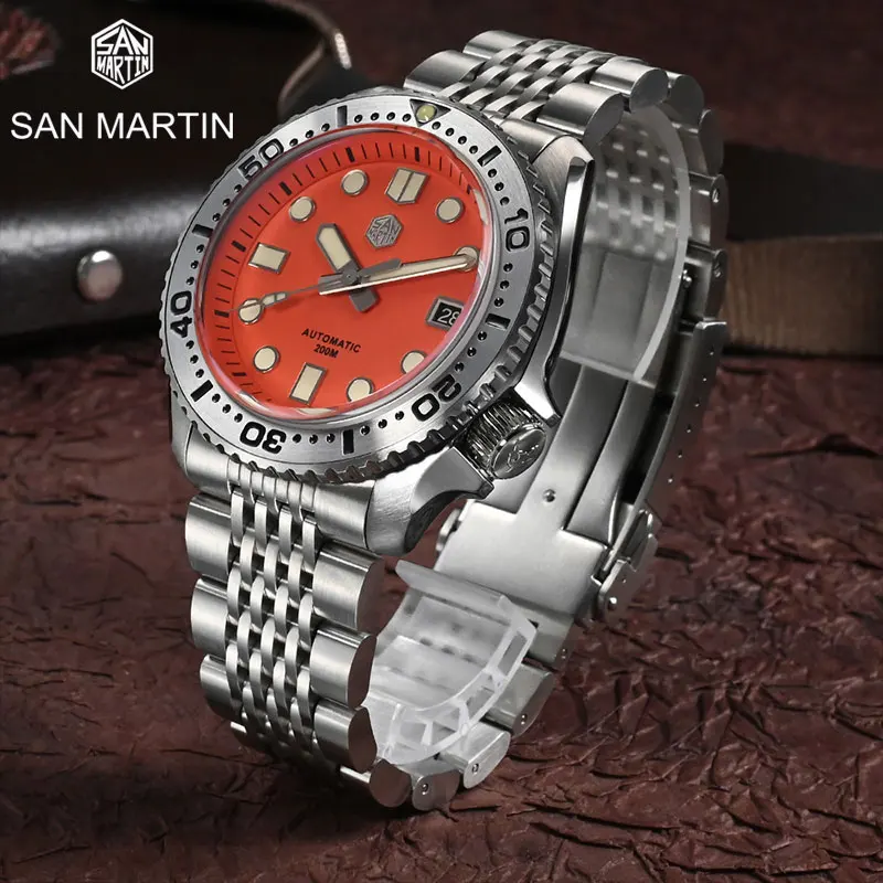 

San Martin Top Luxury Men Diving Watch Abalone NH35 Mechanical Business Wristwatches Luminous Sapphire Mirror 20Bar C3 Relojes