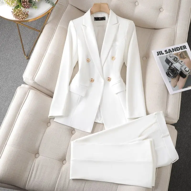 Women's Autumn Winter New Fashion Professional Suit Coat Pants Two Piece Korean Elegant Casual Blazers Jacket Matching Set