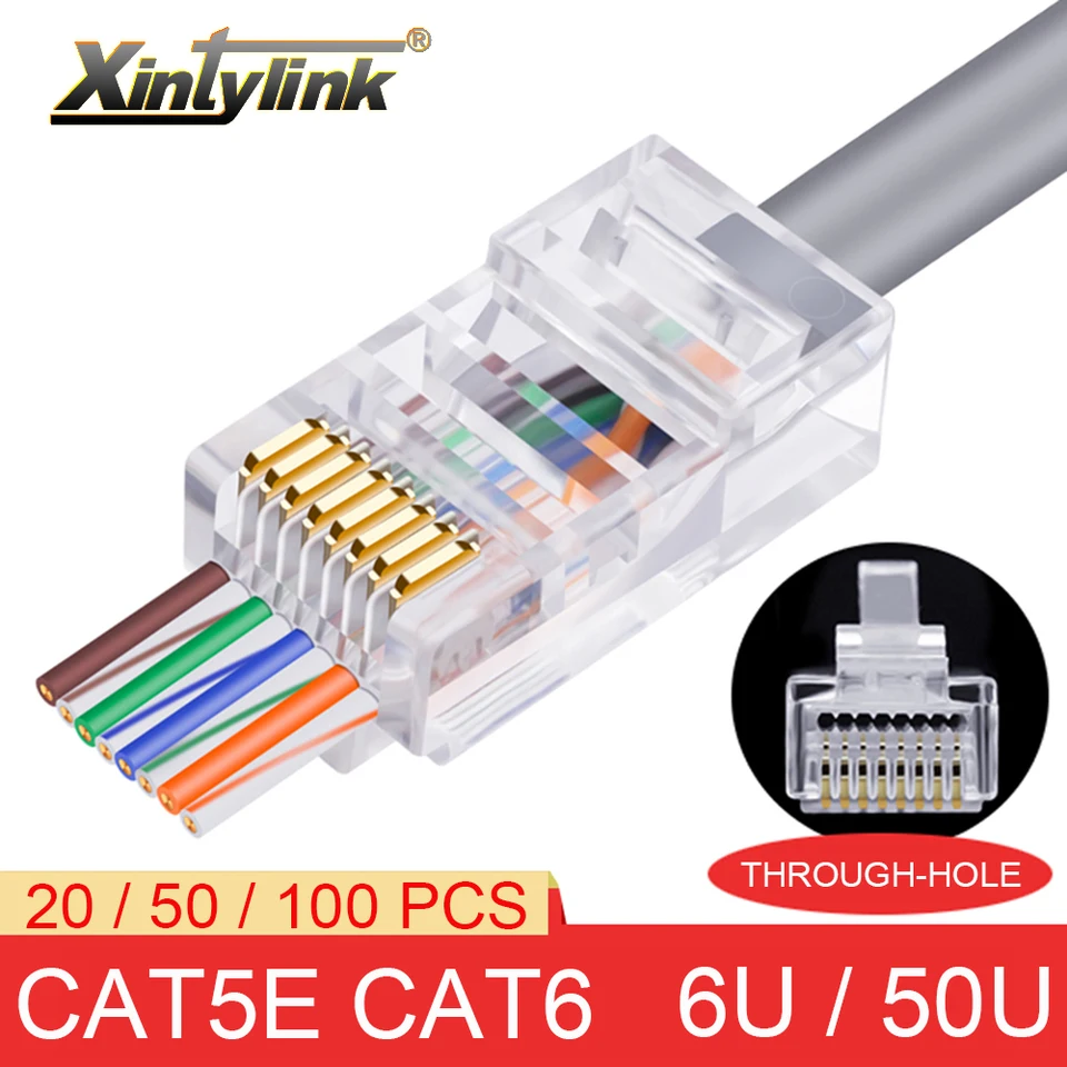 Connettori Gigabit Per Cavo LINKUP - Snagless RJ45 Cat6 STP Connectors Ethernet Cat 6 8P8C Plugs STP Gigabit 100 Pezzi Pass-through