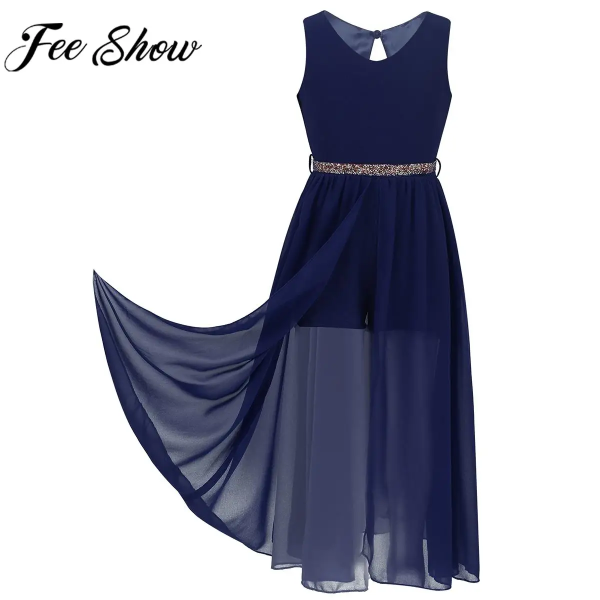 

Girls Sleeveless Romper Split Maxi Dress for Wedding Birthday Party First Communion Dress Kids Ballet Lyrical Dance Dresses