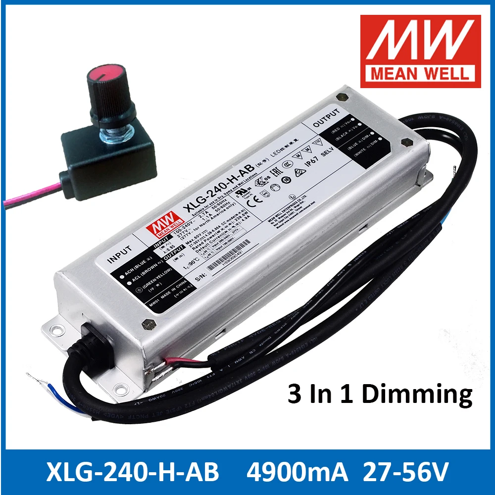 

Светодиодный драйвер с постоянным питанием MEAN WELL XLG-240-H-AB 240 Вт 27-56 в мА, импульсный источник питания Meanwell с регулировкой яркости 3 в 1