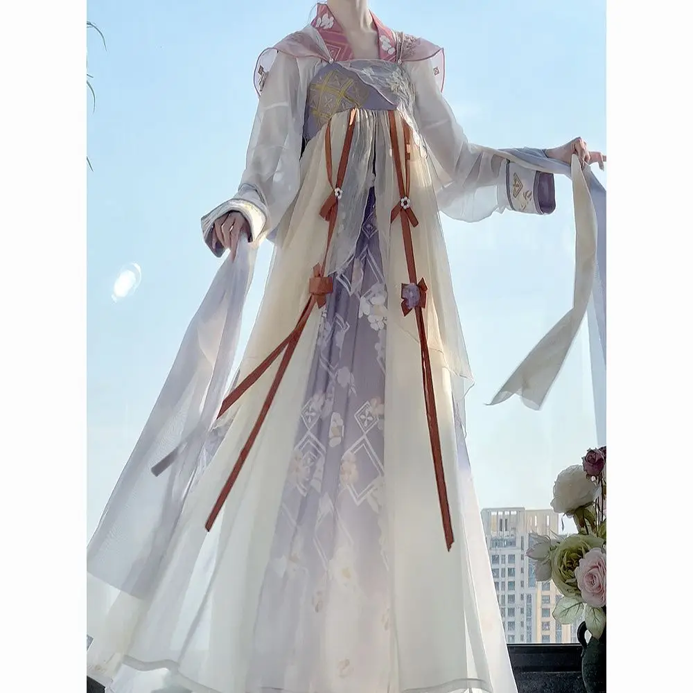 

Hanfu women Tang style Han elements Chinese style chest-length long sleeve embroidery skirt Chines traditional dress
