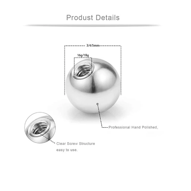 Palline E Barre Per Piercing In Acciaio Inox - 16G, Diametro 3-6mm, Per Labbra, Setto, Orecchio - Foto 5