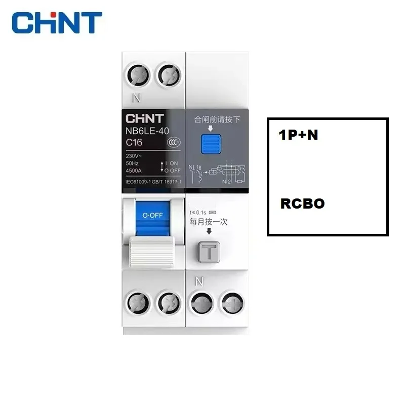 CHINT NB6LE-40 6A 10A 16A 32A 30MA 0.03A RCBO 1P+N 220V 230V Residual Current Circuit Breaker Over Current Leakage Protection