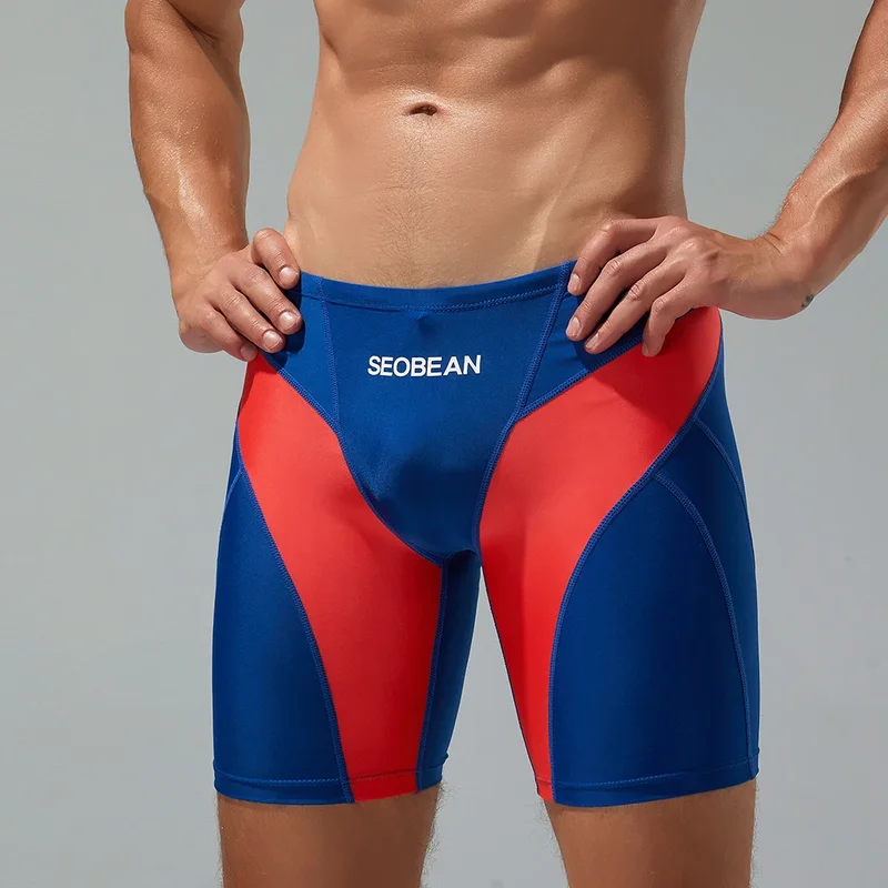 SEOBEAN-Men' Low Rise Color Block SWIM BOXER SWIMWEAR,