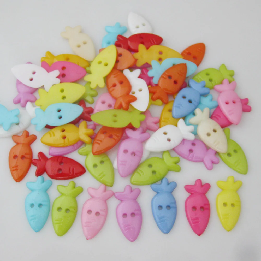 NBNNOA About 1" high Cutely Fruit Flatback Buttons Plastic Carrot Mixed Colors 50Pcs DIY Sewing Clothes Craft Accessory 3