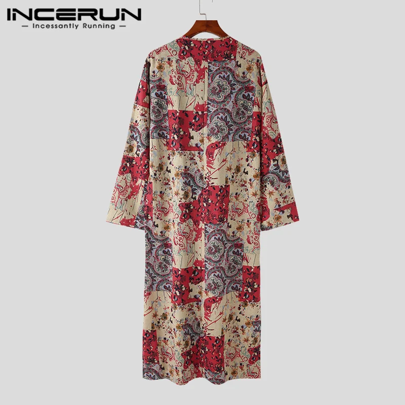 INCERUN 2023 Casual Simple New Men Robe Muslim Style Hot Sale Male Loose Comfortable Ethnic Printed Long-style Jubba Thobe S-5XL