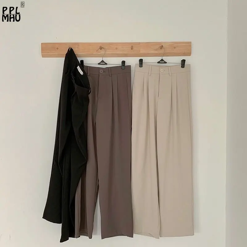 

Summer Thin Wide Leg Trousers High Waist Straight Pantalon Korean Fashion Solid Baggy Pant Casual Camel Suit Pants Women Spring