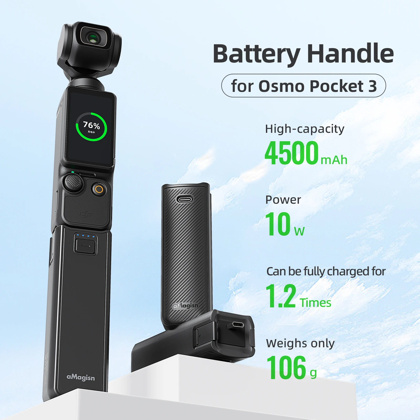 AMAGISN Battery For DJI Osmo Pocket 3 Battery Handle 4500 mAh Portable Gear For DJI Osmo Pocket3 Non-original Power Accessories 2