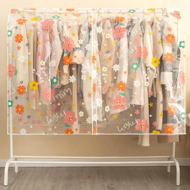 Rajzfilm Virágruhák Porfedél Hálószoba Szárító Állvány Por Burkolat Vastag Kabátos Fogas Porlabat Öltöny Univerzális
