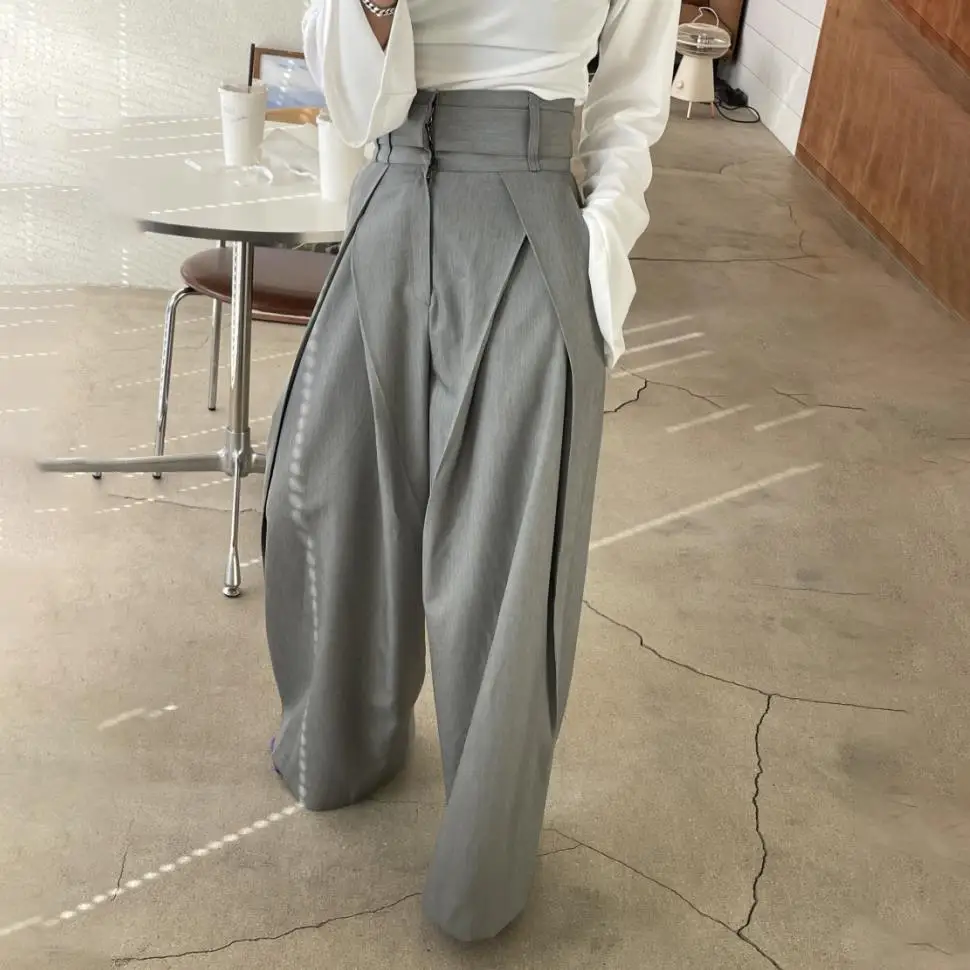 Women Long Pants Wide Leg Pant Solid Casual Regular Loose Simple Elegant Splice Tight High Waist Capris Autumn Trousers