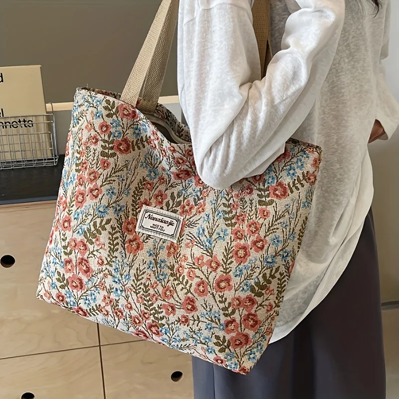 Bohemian Ethnic Style Corduroy Tote Bag for Women - Stylish Everyday Shoulder Bag