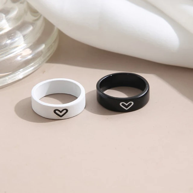 2Pcs Love Heart Matching Anniversary Couples Stuff Rings Ins Net