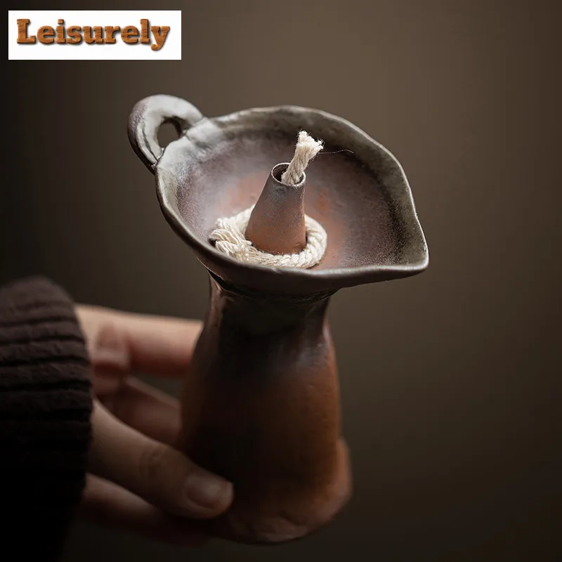 Old Rock Mud Coarse Pottery Candle Holder Vintage Scented Aromatic Candles Household Candle Lights Tea Items Room Decor Gift