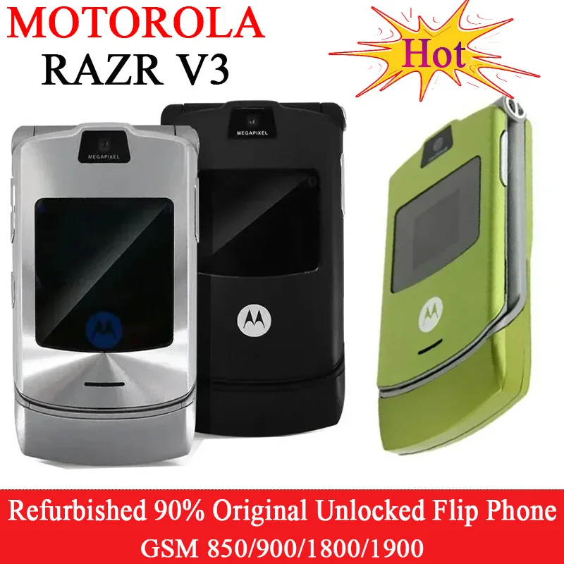 

V3 MOTOROLA RAZR Восстановленный 90% новый-Оригинальный разблокированный телефон-раскладушка Bluetooth мобильный телефон GSM 850/900/1800/1900 хорошее качество