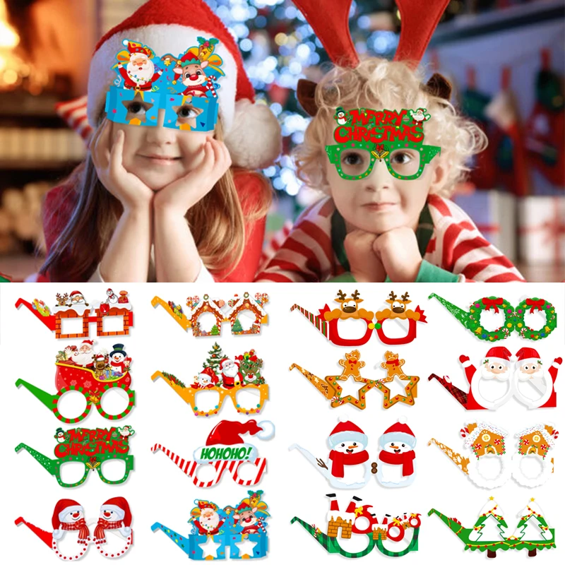 2025 New Year Party Glasses 8pcs Christmas Photo Props Noel Xmas Decorations Kids Adult Eyeglasses Photobooth Gifts Supplies