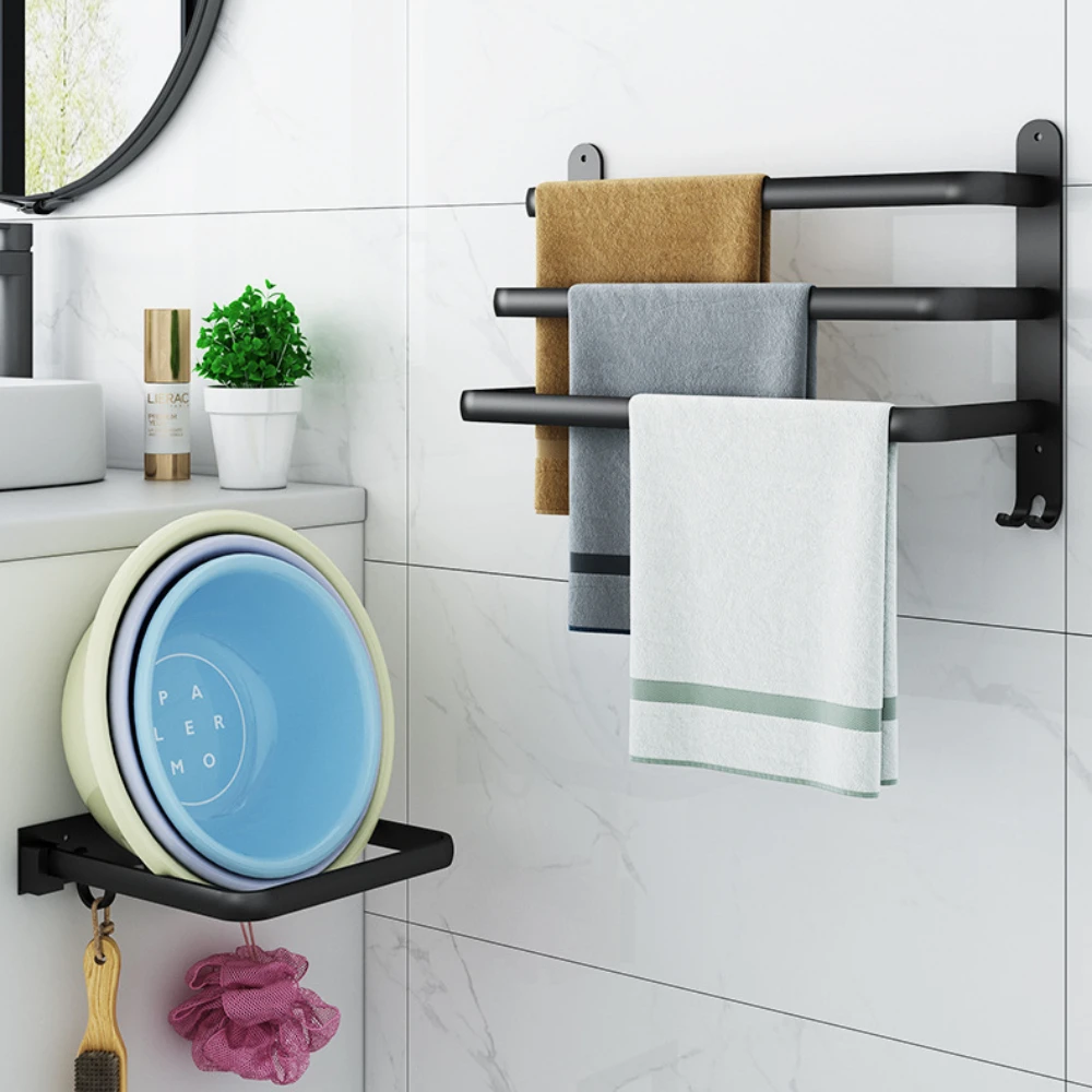 Towel Rack Bathroom Towel Holder Shower Rack Bar Wall-mounted Rail Shower Hanger