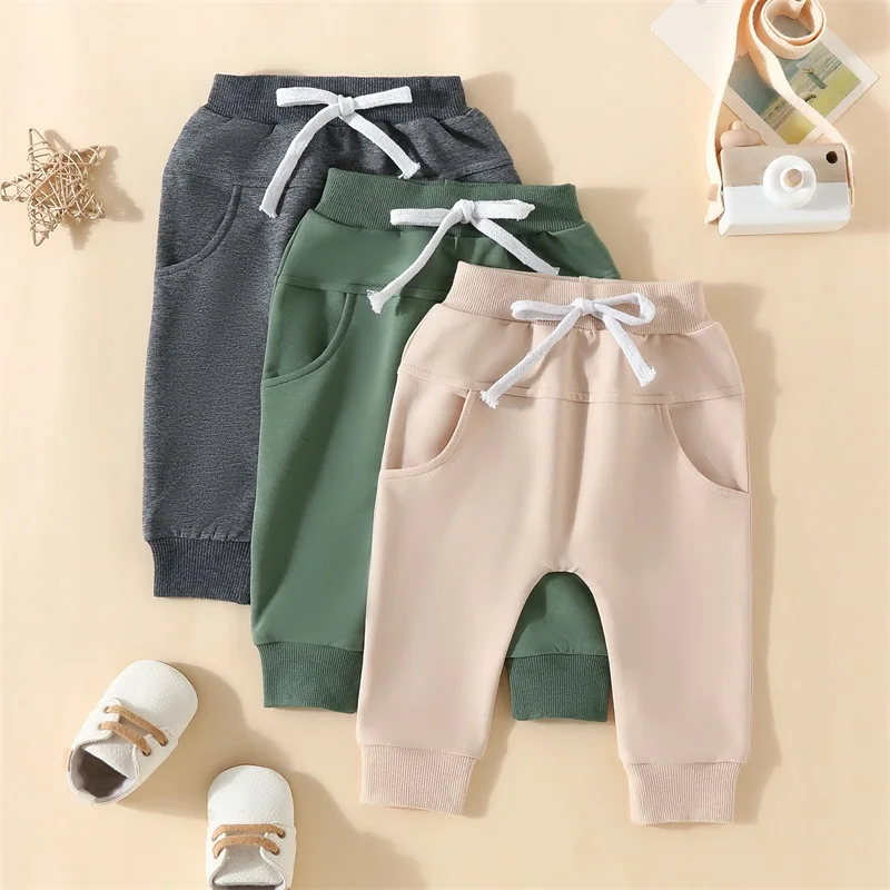 Toddler Baby Boys Sweatpants Pack of 3 Solid Color Elastic Waist Bottom Pants Casual Baby Athletic Workout Sport Pants Shorts 3