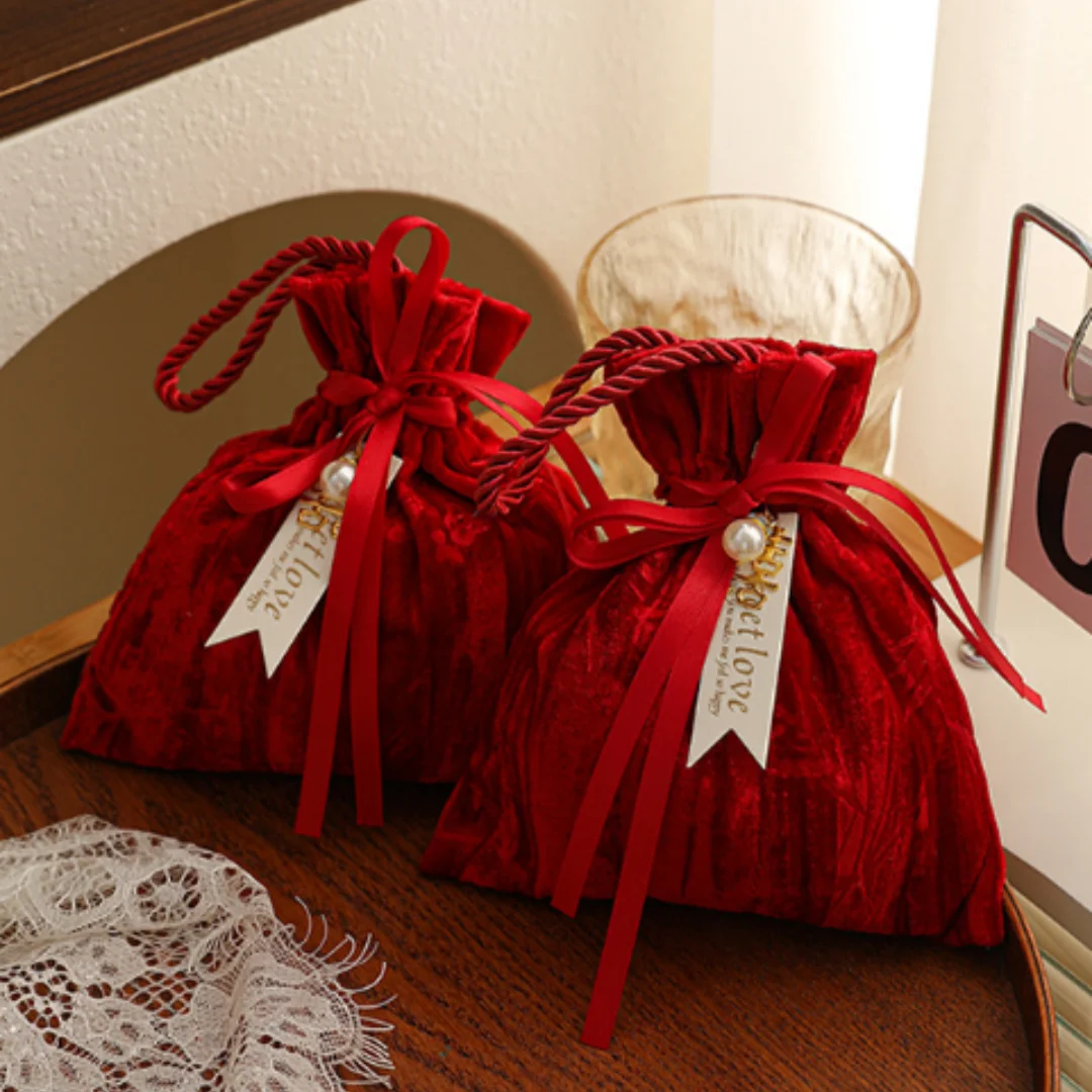 Velvet Wedding Candy Bag Gift Bag Portable Drawstring Ribbon Bow Bag High Quality Wedding Party Candy Pouch Jewelry Bag