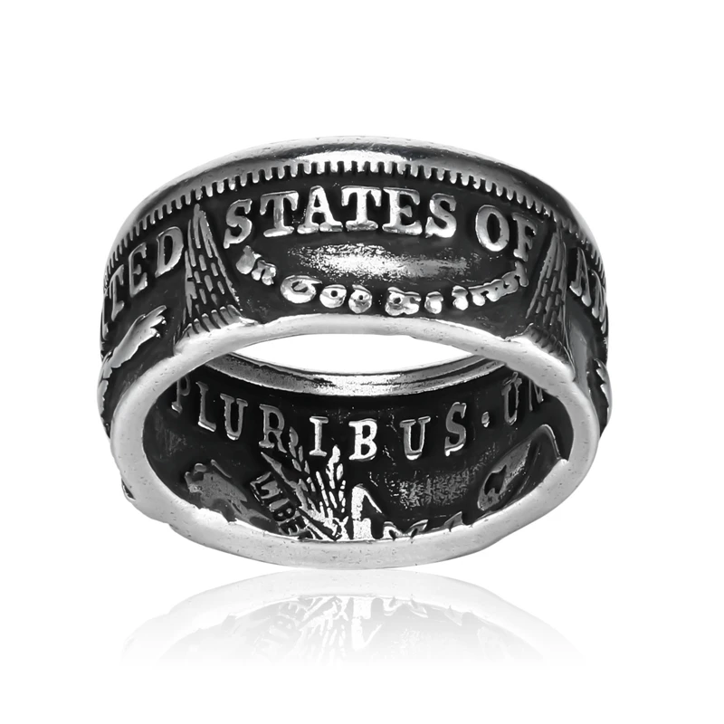 Silver Ring Morgan Silver Dollar Coin Ring 'Heads' Silver Plated Handmade Women Men Vintage Punk Personality Coin Rings Fashion Jewelry