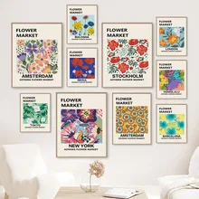 

Colorful Flower Lily Plant Doodle Flower Market Wall Art Canvas Painting Nordic Poster And Prints Wall Pictures For Living Room