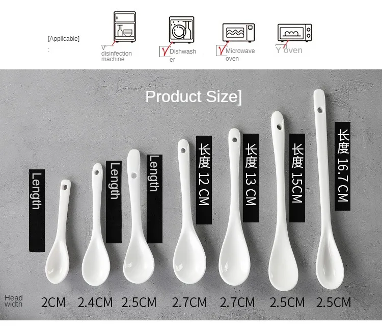 Description Picture 5 of item5/10/20/30PCS Ceramic Long Handle Spoons Flatware Dessert Spoon Ice Cream Spoon Tableware Tea Honey Supplies Kitchen Tools