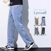 Brand Clothing Summer New Soft Lyocell Fabric Jeans Men Blue Elastic Waist Loose Straight Thin Denim Trousers Male Plus Size 5XL 1