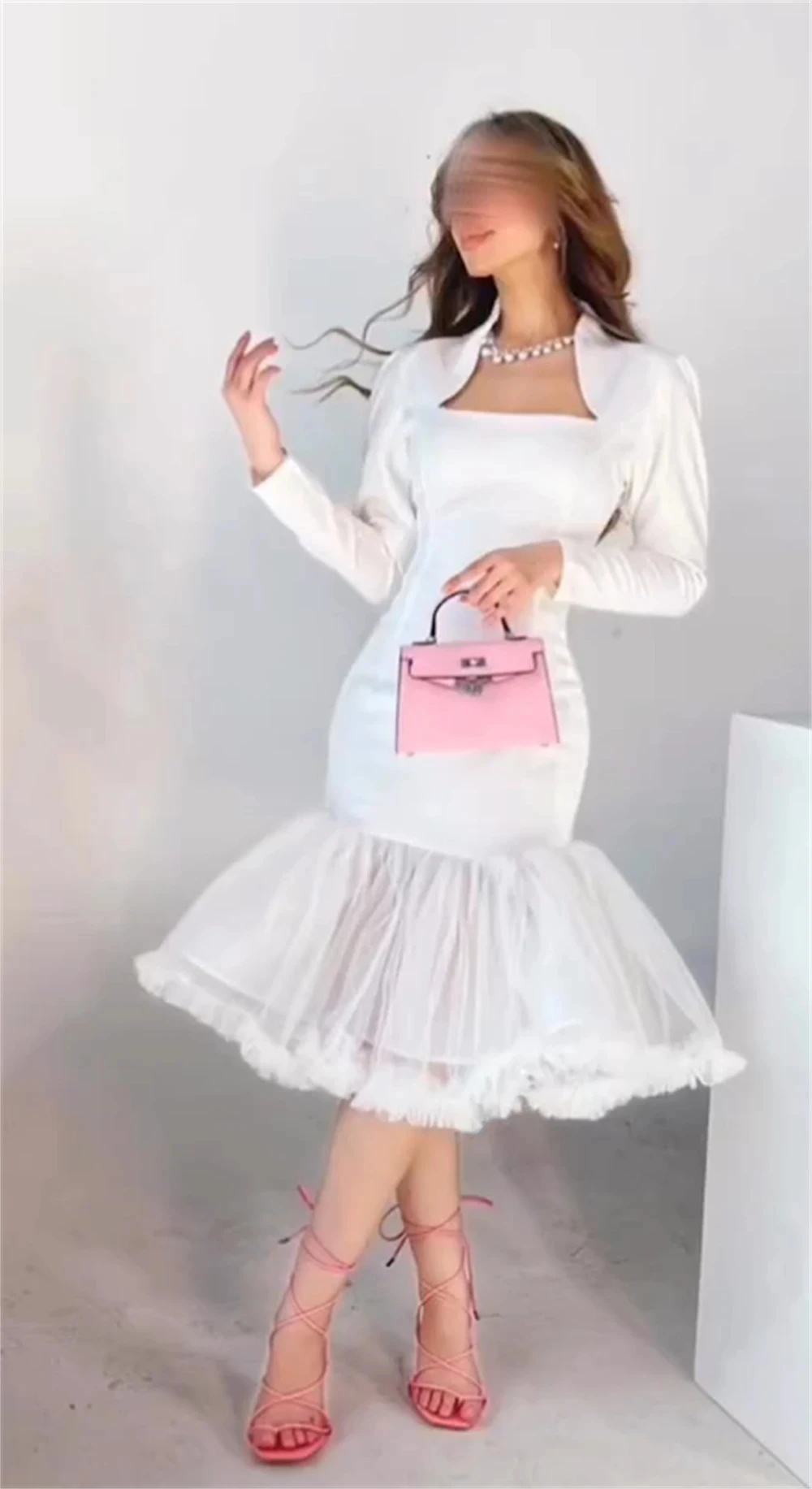 

Romantic White Prom Dress Square Sheath Square Collar Chiffon Occasion Evening Gown For Women vestidos de graduaciones mujer
