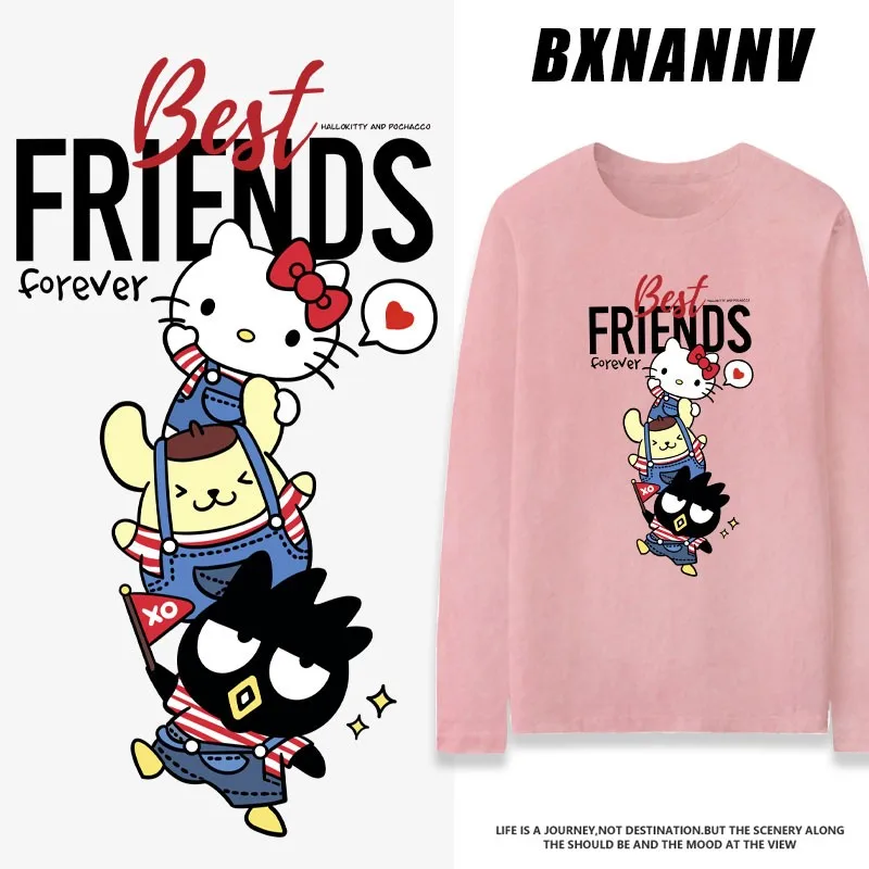 

Sanrio Co-branded Long Sleeve T-shirt Women Kulomi Melody Laurel Dog Hello Kitty T-shirt Cotton Girls Clothes