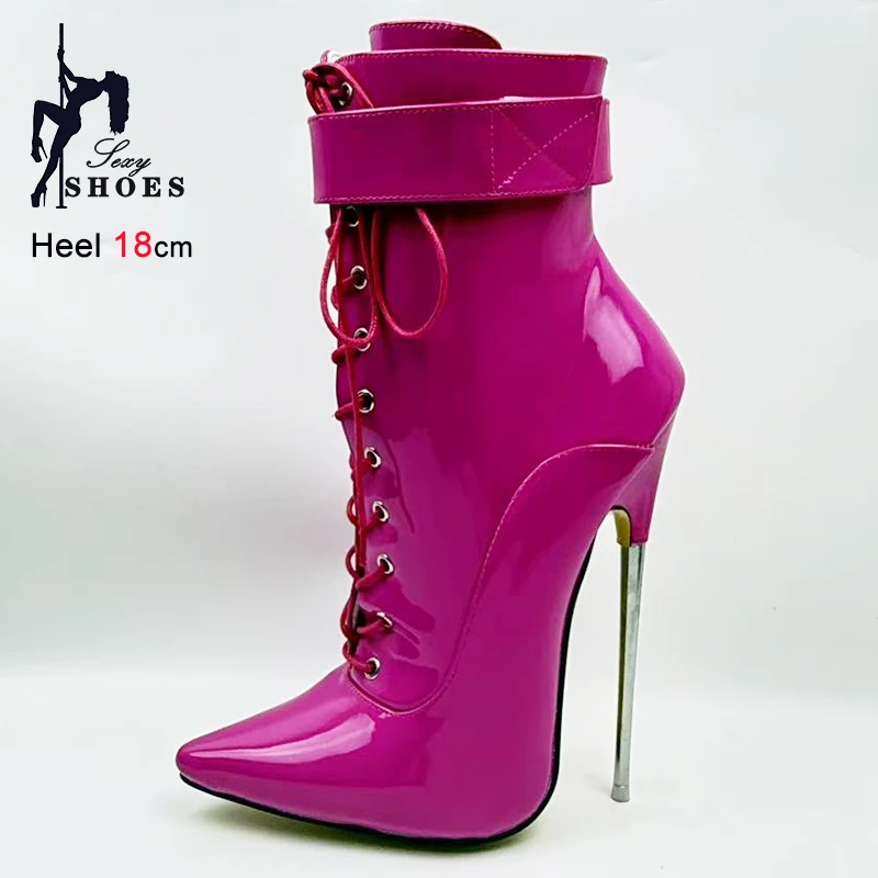 2025 Sexy Pointed Toe Fetish Yellow Women Ankle Boots 18CM Super High Heel Stiletto Metal Heels  7Inch Strap Wrap Ladies Shoes