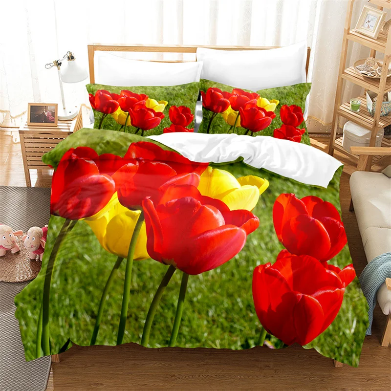 

Red Tulip Bedding Bedroom Flower Queen Duvet Cover Bedding Set King Size Bed Cover Set High-grade Comforter Bedding Sets