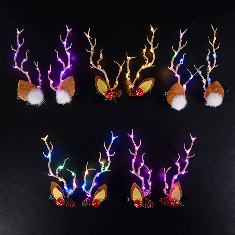 Christmas LED Light Antlers Hair Band Cute Fairy Glowing Elk Horn Hair Clip Women Girls Christmas Headwear With Lights Xmas Gift