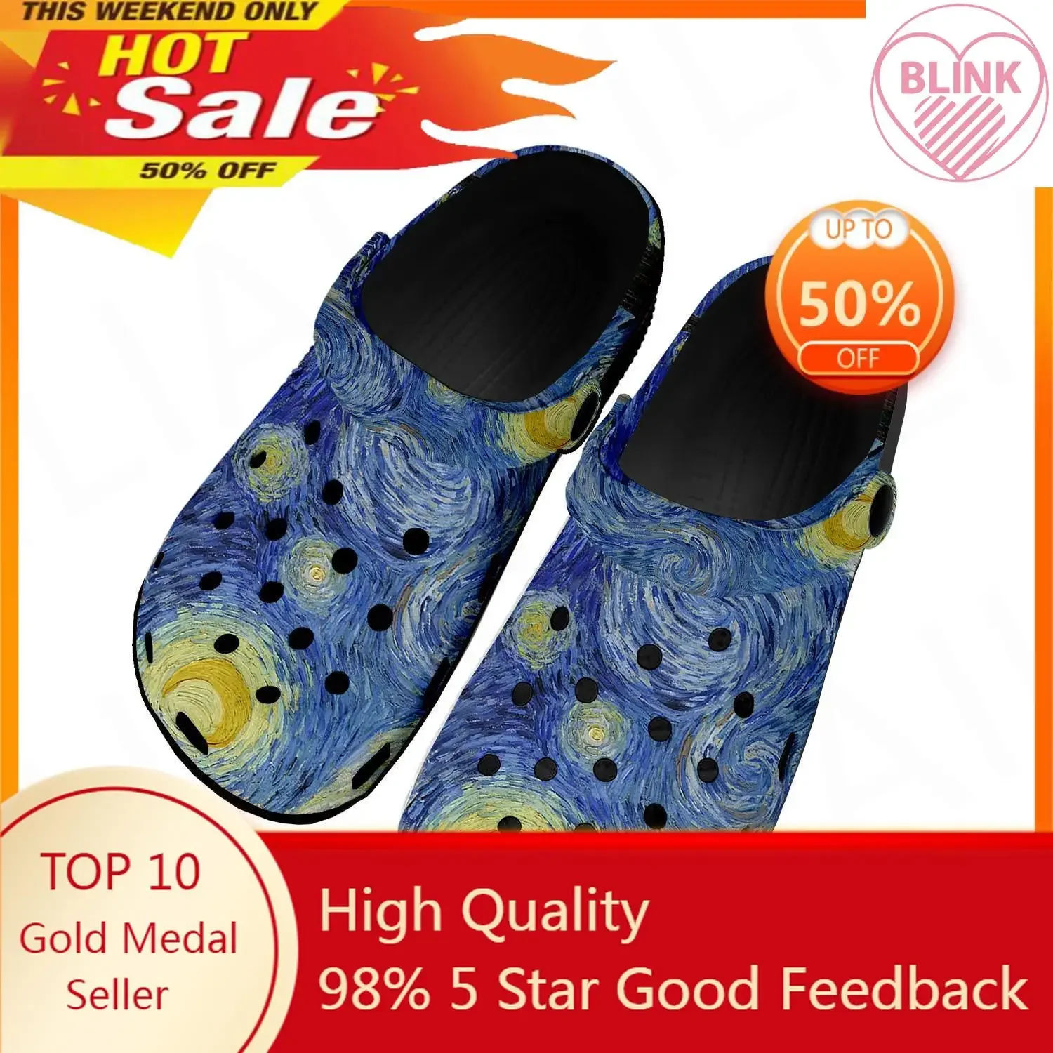 

Van Gogh Oil Paint Starry Night Home Clogs Custom Water Shoes Mens Womens Teenager Shoe Garden Breathable Beach Hole Slippers