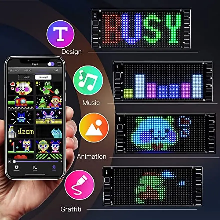 LED Car Signs Digital Sign Bluetooth App LED Modules Control DIY Programmable Scrolling Sign For Car 5V Uber Plate 7*17cm led message board,led display board