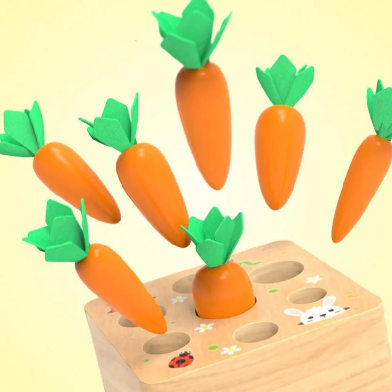 

Lovely Educational Children Wooden Toys Cute Wooden Spell Plug Carrot Kids Game Sensory Development Training Toys Boy Girl Gift