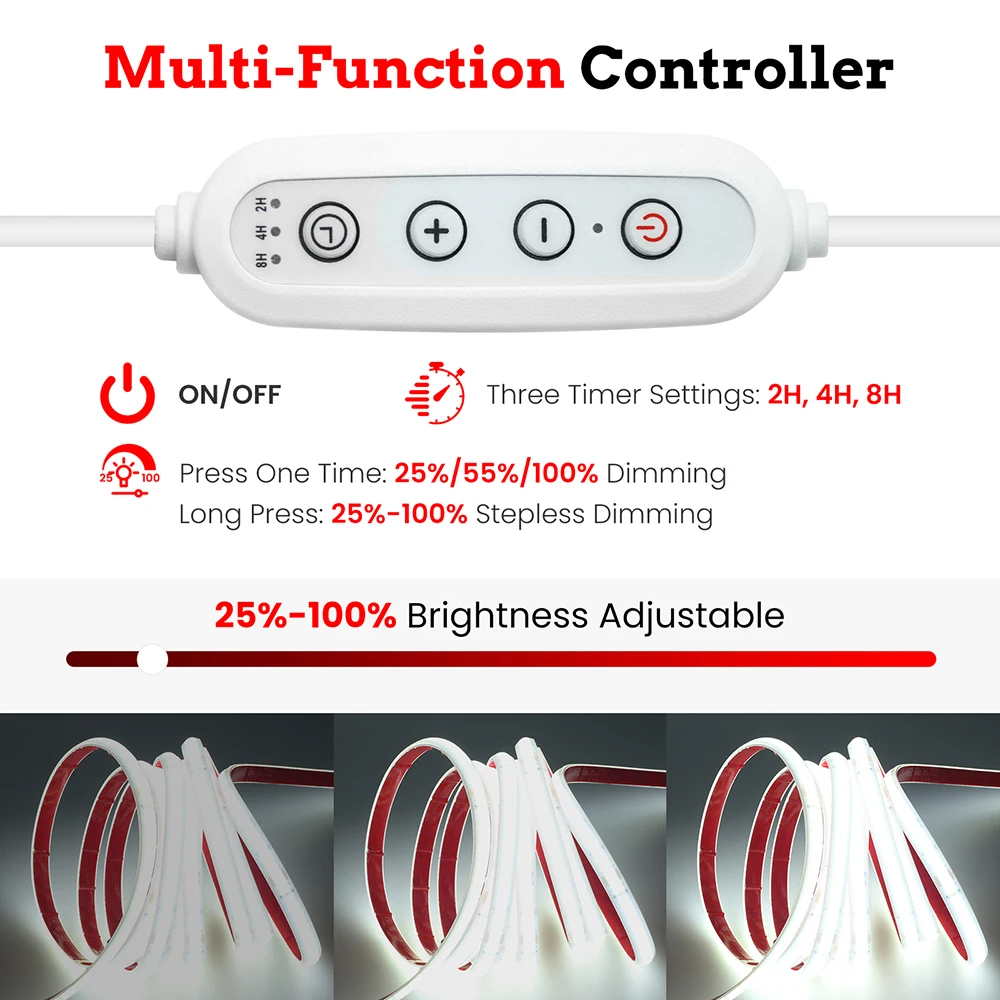 AC 220V COB LED 스트립 라이트 키트 내장 IC 드라이버 240LED/m EU 전원 플러그 타이머 디머 방수 플렉스 테이프 홈데코용