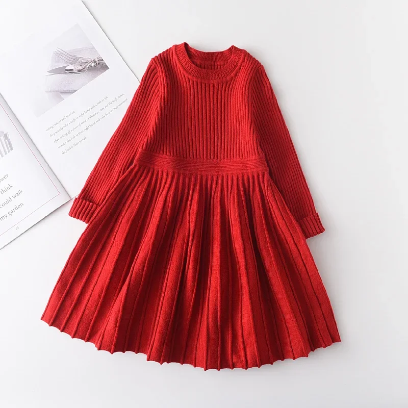 Bear Leader Long Sleeve Sweater Dress Girls Princess Baby Girl Clothes Sweet Tutu Party Dresses Christmas Little Girl Clothes