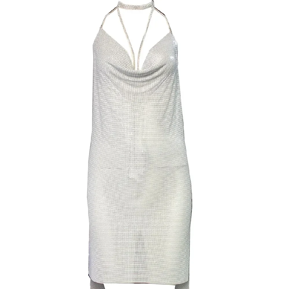 

Вечернее платье женская сексуальная клубная одежда цвета слоновой кости с металлической сеткой 2017 платья на бретелях-спагетти