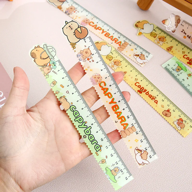 Acrylic Ruler 3pcs 15CM Cute Cartoon Capybara Student Drawing and Measuring Supplies Stationery stainless steel ruler,triangle ruler,ruler set,drawing ruler,straight ruler,folding ruler,metal ruler,plastic ruler,quilting ruler,rotatable ruler