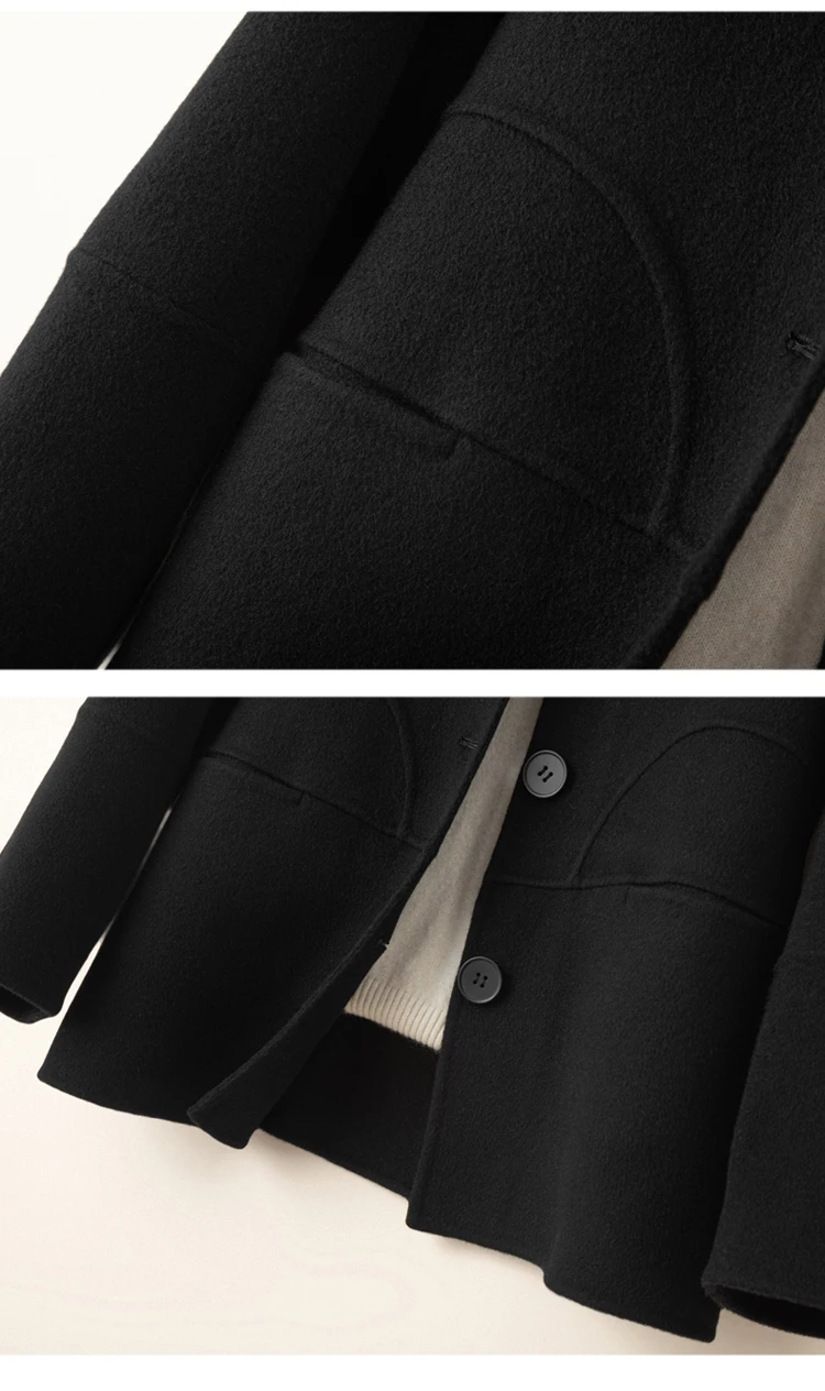 Kurzer Damenmantel aus 100 % Wolle, doppelseitige Wolljacke mit Polokragen, Frühlings- und Herbst-Schnallenmantel, locker und bequem – Detail 26