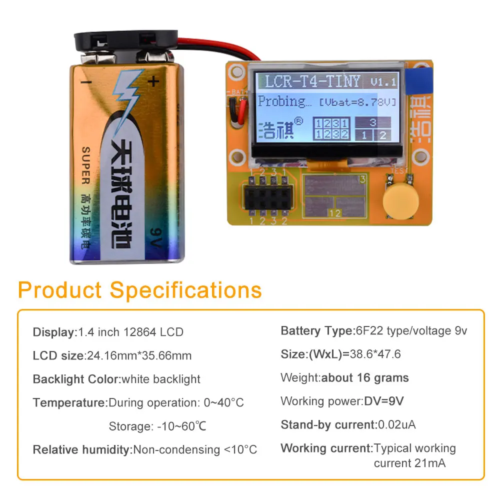 Lcr-T4-Tiny Digital Transistor Tester Diodo Triodo Capacità Esr Meter Mos/Pnp/Npn Lcr 12864 Schermo Lcd