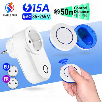 Wireless Remote Control Socket 220V 110V EU FR Smart Plug,50m Control Range,Power Outlet 15A for Home Appliance Light Fan 1